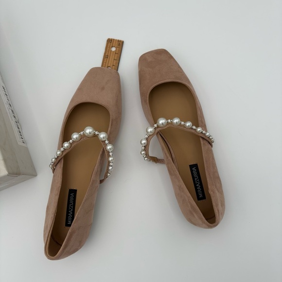 MIRAAZURRA Pearl Strap Ballet Flats Blush Nude Mary Jane Square Toe Size 7 NEW - Picture 6 of 10